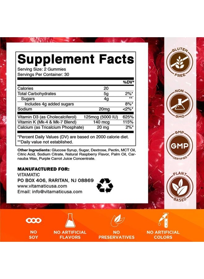 Vitamatic Vitamin D3 + K2 Gummies – 60 Count | Supports Bone, Heart & Immune Health – Promotes Calcium Absorption – Plant-Based, Non-GMO, Gluten-Free - Image 2